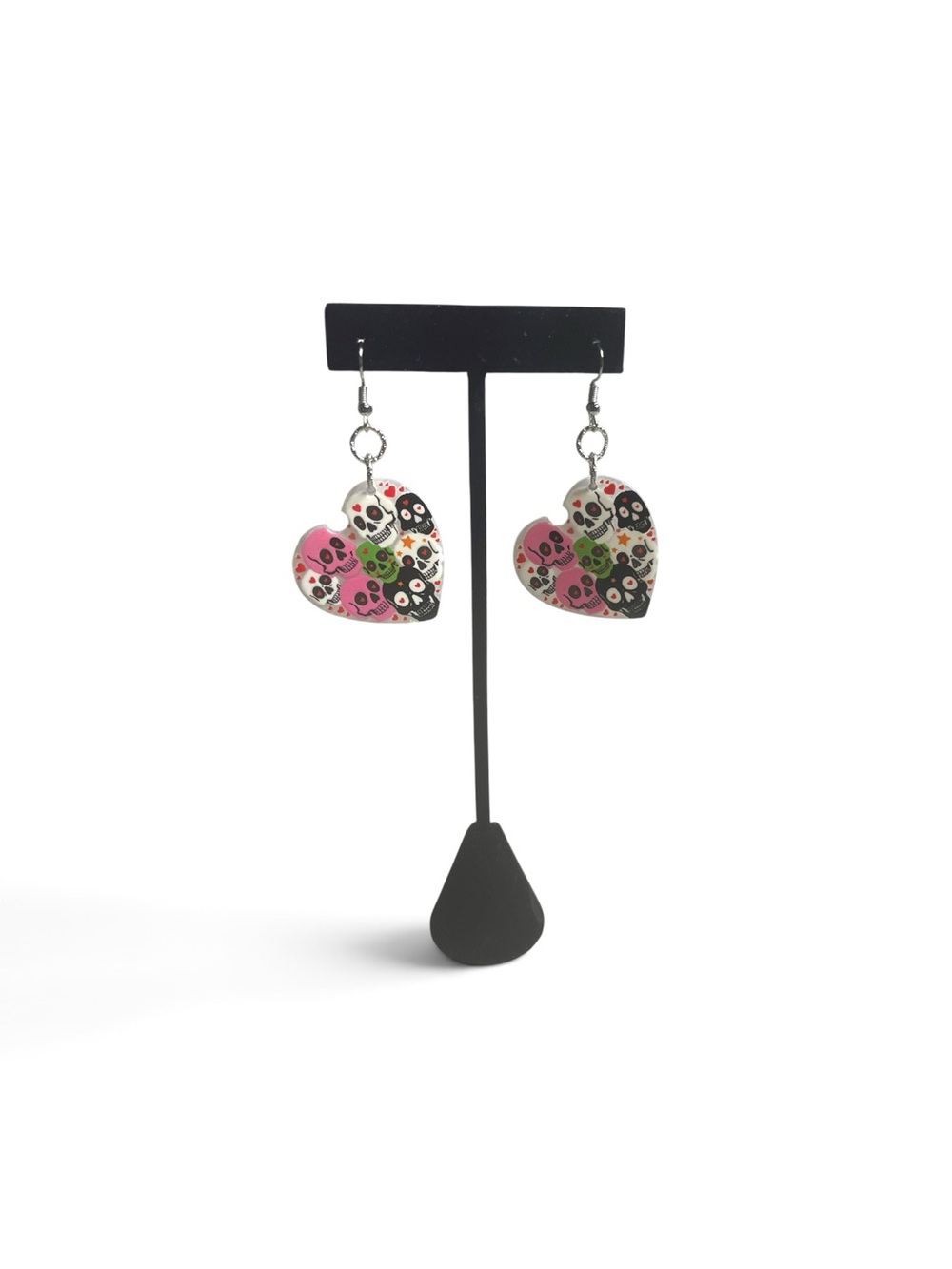Heart Shaped Skull Pattern Drop Earrings